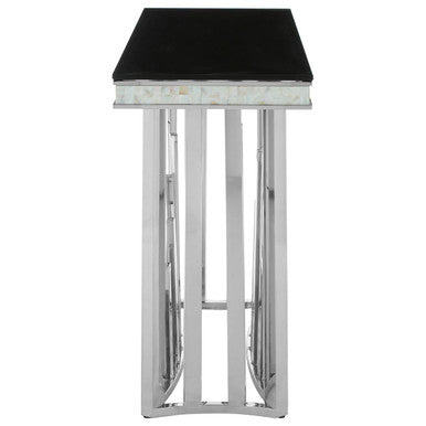 Eliza Silver Console Table With Black Glass Top