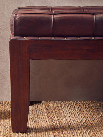 Inca Antique Brown Leather Bench