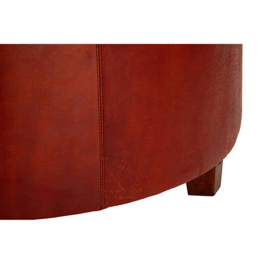 Inca Round Button Tufted Antique Brown Leather Large Stool
