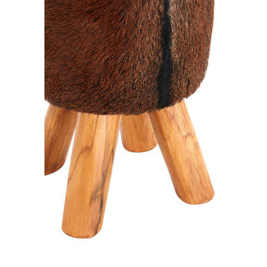 Inca Brown Goat Hide Hair on Leather  Round Stool