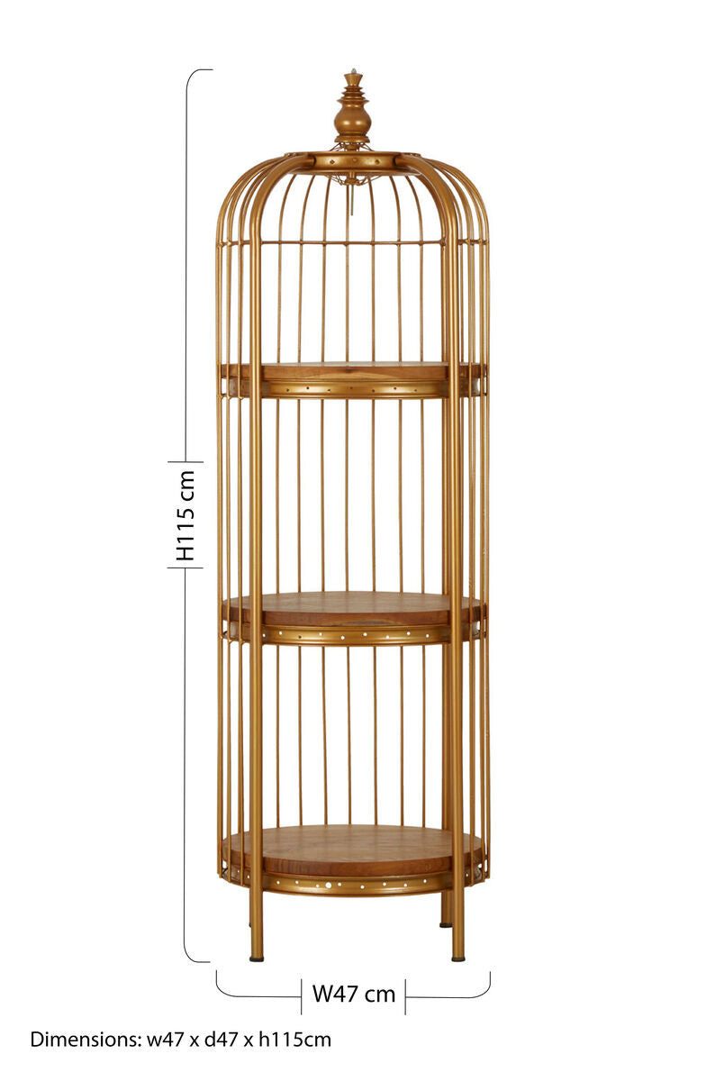 Mantis Small 3 Tier Gold Finish Birdcage Shelf Unit