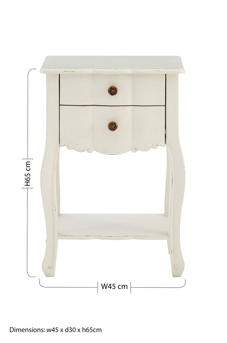 Loire 2 Drawer White Bedside Table