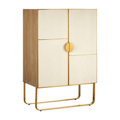 Modica Oak Wood and Brushed Gold Cabinet