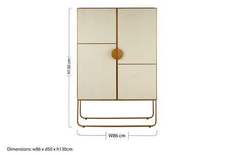 Modica Oak Wood and Brushed Gold Cabinet
