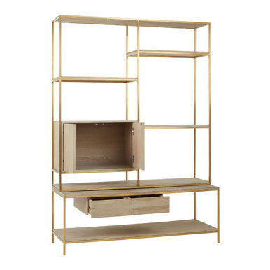 Modica Oak Wood and Gold Finish Shelf Unit