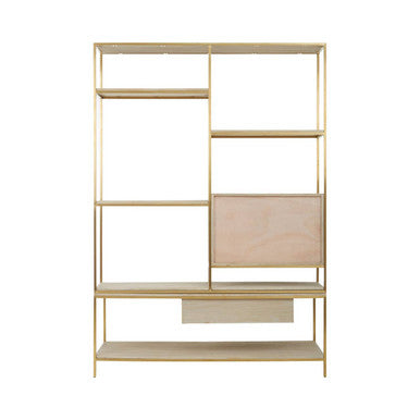 Modica Oak Wood and Gold Finish Shelf Unit