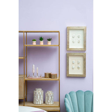 Modica Oak Wood and Gold Finish Shelf Unit