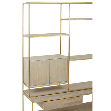 Modica Oak Wood and Gold Finish Shelf Unit
