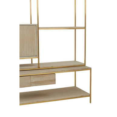 Modica Oak Wood and Gold Finish Shelf Unit