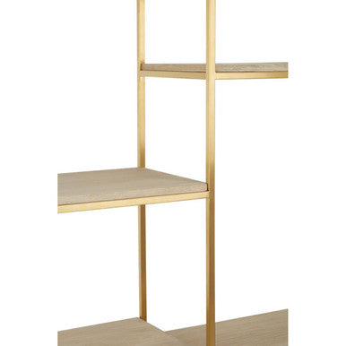 Modica Oak Wood and Gold Finish Shelf Unit