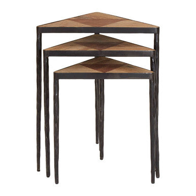 Elmo Elm Wood Set Of 3 Triangular Nesting Tables