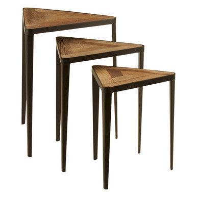Elmo Elm Wood and Iron Set Of 3 Triangular Tables
