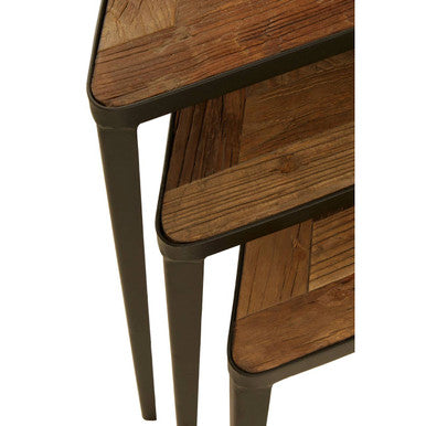 Elmo Elm Wood and Iron Set Of 3 Triangular Tables