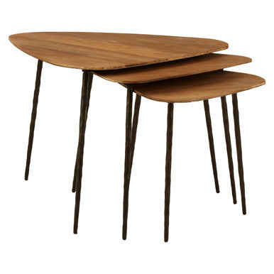 Elmo Elm Wood Top Nest of 3 Triangular Tables