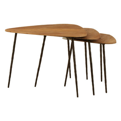 Elmo Elm Wood Top Nest of 3 Triangular Tables