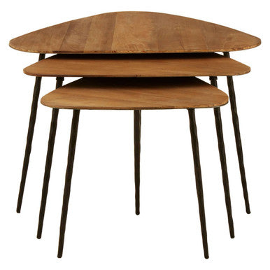 Elmo Elm Wood Top Nest of 3 Triangular Tables