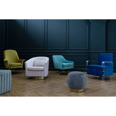 Plazoni Pink Velvet Swivel Chair with Gold Base