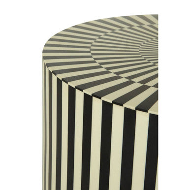 Hassa Ivory And Black Resin Table And Stool