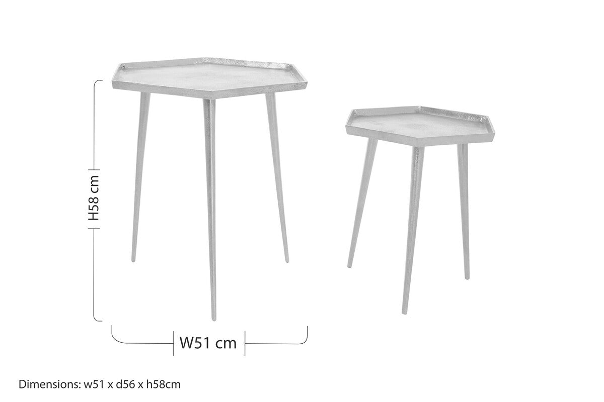 Halle Silver Set Of 2 Hexagonal Side Tables
