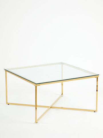 Allure Gold Finish Cross Base Coffee Table