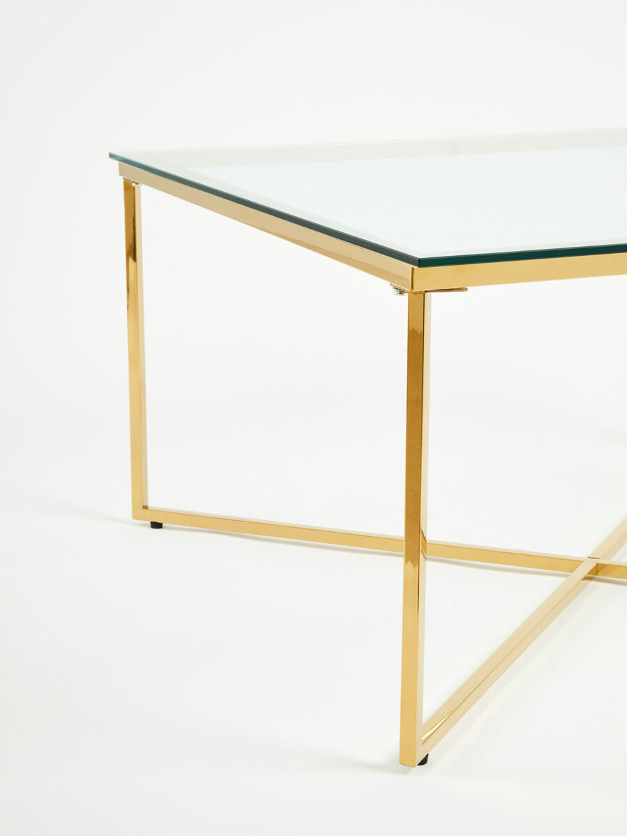 Allure Gold Finish Cross Base Coffee Table