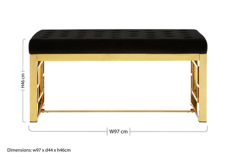 Allure Black Velvet And Gold Bench