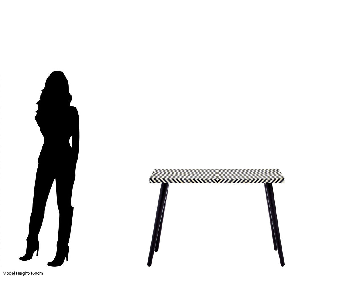 Boho Black and White Bone Inlay Console Table with Metal Legs