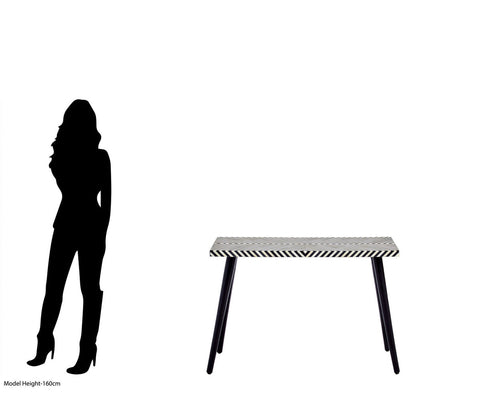 Boho Black and White Bone Inlay Console Table with Metal Legs