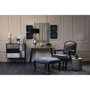 Boho Black and White Bone Inlay Console Table with Metal Legs