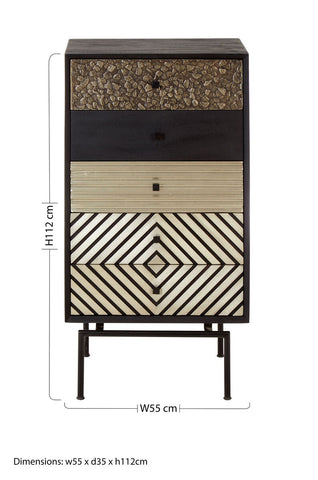 Boho Patterned 5 Drawer Tall Cabinet