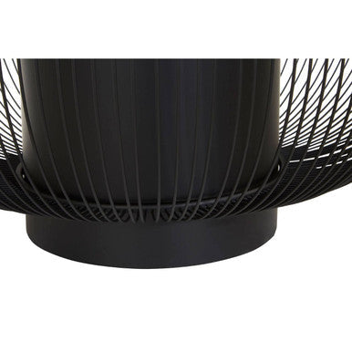 Black Glass Top Round Coffee Table with Matte Black Cylindrical Wireframe Base, Trento