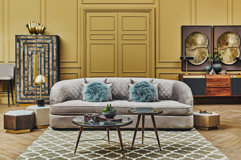 Fiji Three Seat Grey Cotton Velvet Sofa