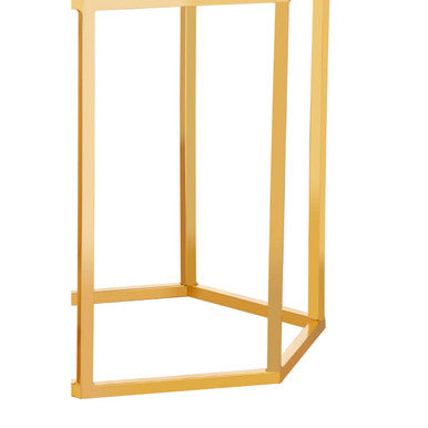 Templar White Marble and Gold Hexagonal Side Table