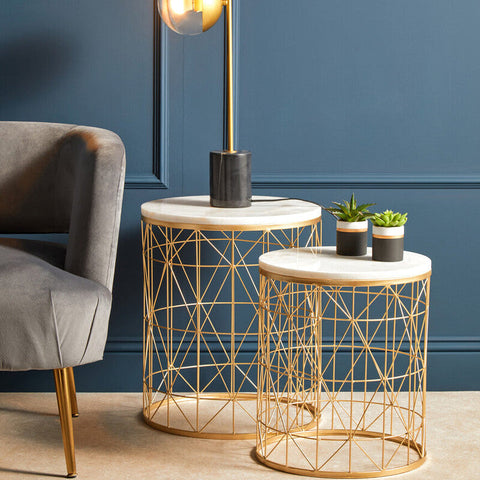 Avantis Set Of 2 Marble Top Round Side Tables