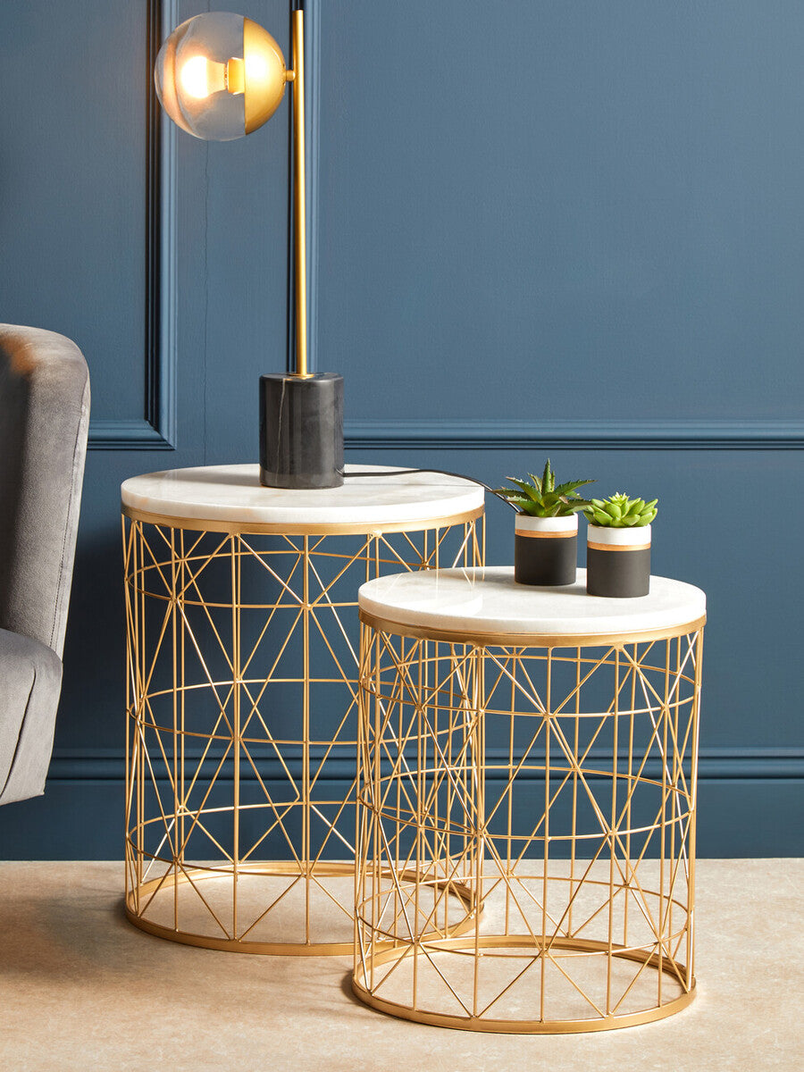 Avantis Set Of 2 Marble Top Round Side Tables