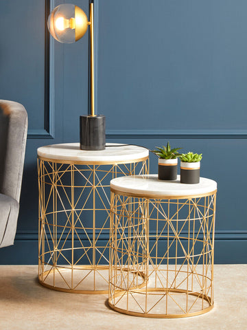 Avantis Set Of 2 Marble Top Round Side Tables