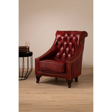 Victor Deep Red Leather Lounge Chair with Tufted Back
