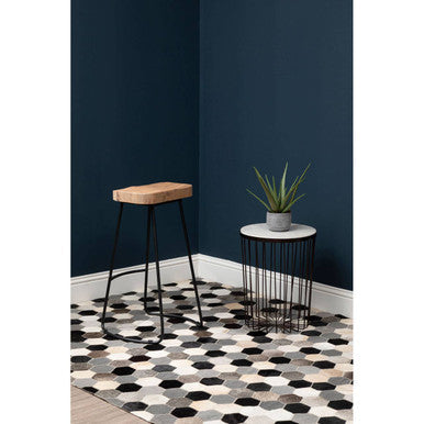 Lyon Oak Wood and Black Metal Bar Stool