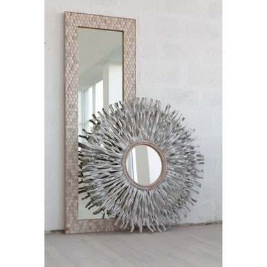 Hestina Rectangular White Wash Mosaic Wall Mirror