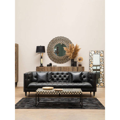 Palu Round Black Wall Mirror with Shell Inlay