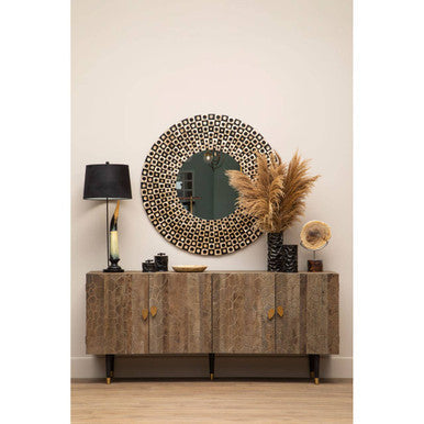 Palu Round Black Wall Mirror with Shell Inlay