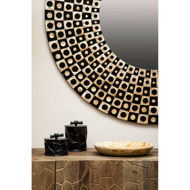 Palu Round Black Wall Mirror with Shell Inlay