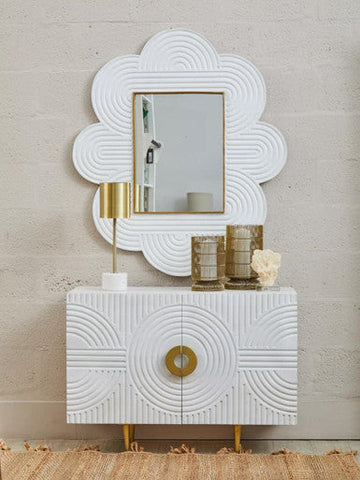 Saras White Finish Mango Wood Wall Mirror