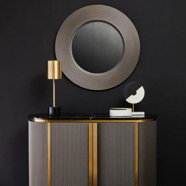 Dervio Grey Ribbed Round Wall Mirror