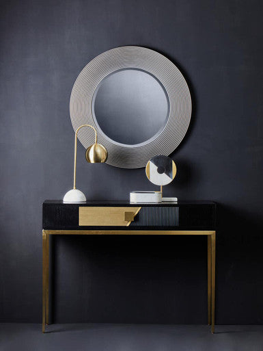 Dervio Grey Ribbed Round Wall Mirror