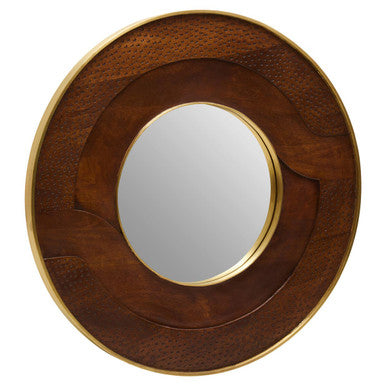 Siva Round Mango Wood Hammered Wall Mirror