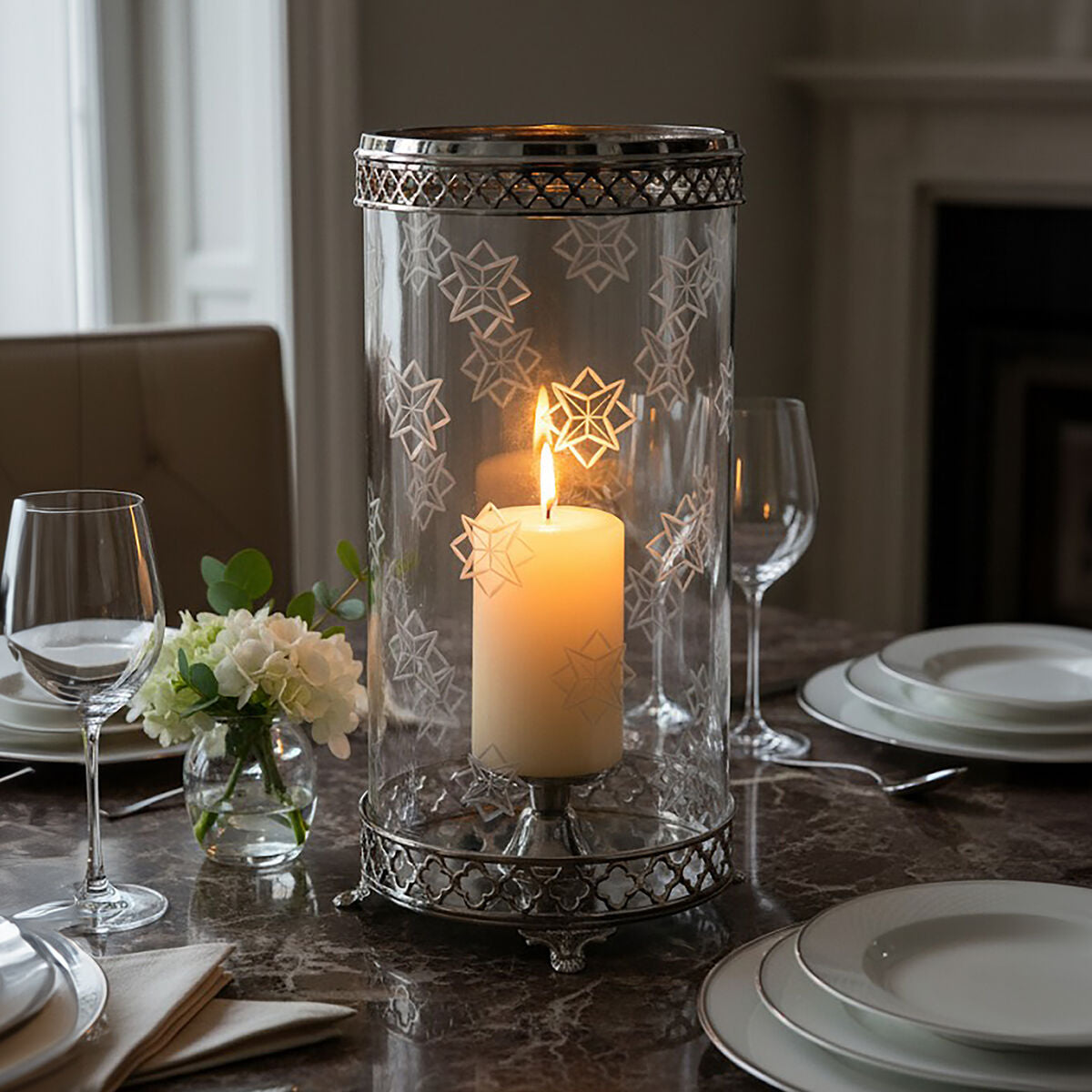 Fizzah Hurricane Candle Holder with Nickel Finish