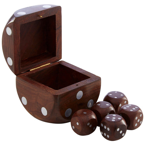 Churchill Games Sheesham Wood Dice Box with 5 Dice
