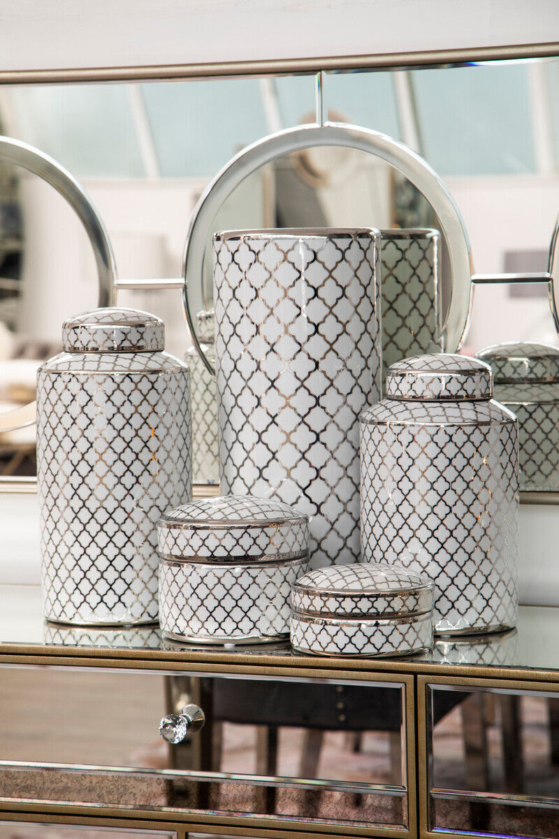 Renne White and Silver Large Ceramic Box