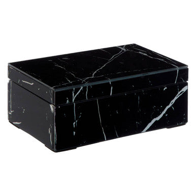 Renata Small Black Marble Design Glass Trinket Box